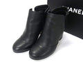 Chanel CC Logo Leather Chain Short Boots 36.5) Shoes Black
