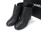 Chanel CC Logo Leather Chain Short Boots 36.5) Shoes Black