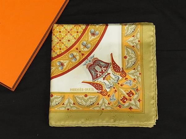 Hermes Ciels Byzantins Byzantine Carre 90 Silk Large Scarf Shawl Beige