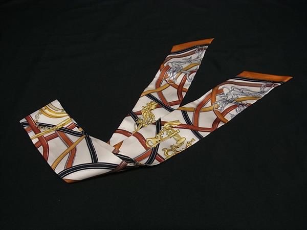 Hermes Harnais Legendaire Legendary Twill Silk 100% Ribbon Scarf Ivory — view 2
