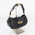 Fendi Shoulder Bag Black Logo Leather Hobo
