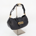 Fendi Shoulder Bag Black Logo Leather Hobo