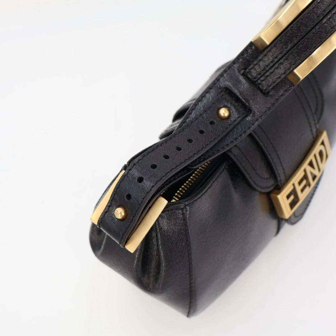 Fendi Shoulder Bag Black Logo Leather Hobo — view 2