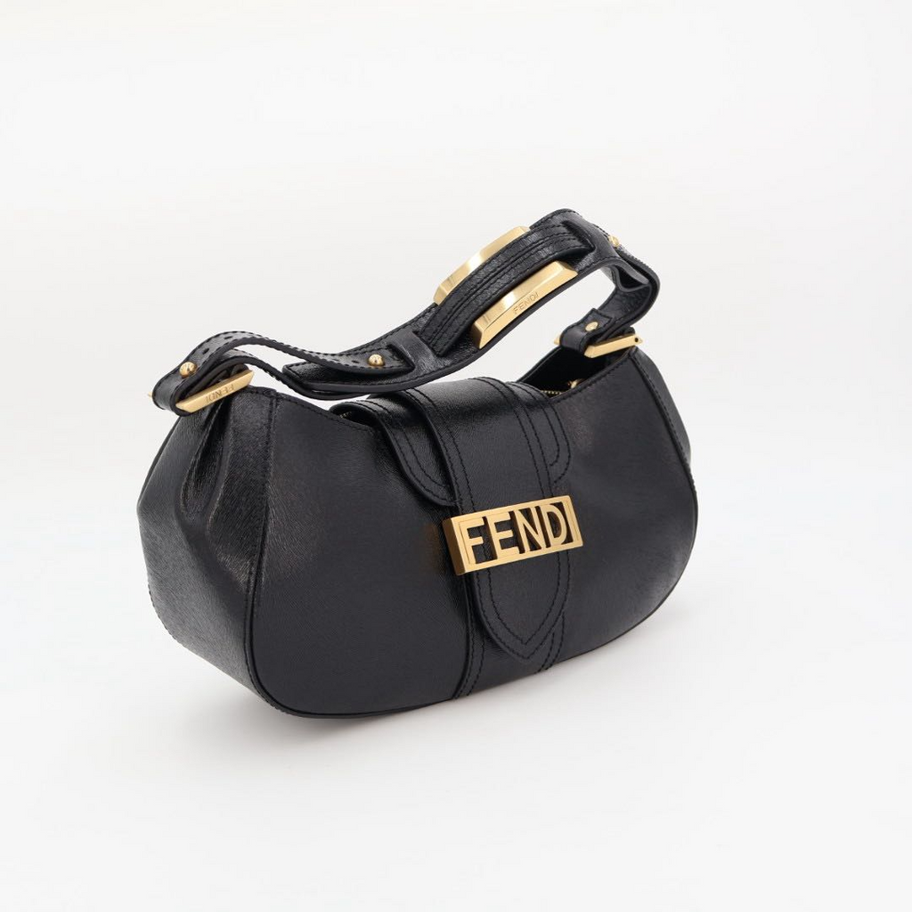 Fendi Shoulder Bag Black Logo Leather Hobo — view 5