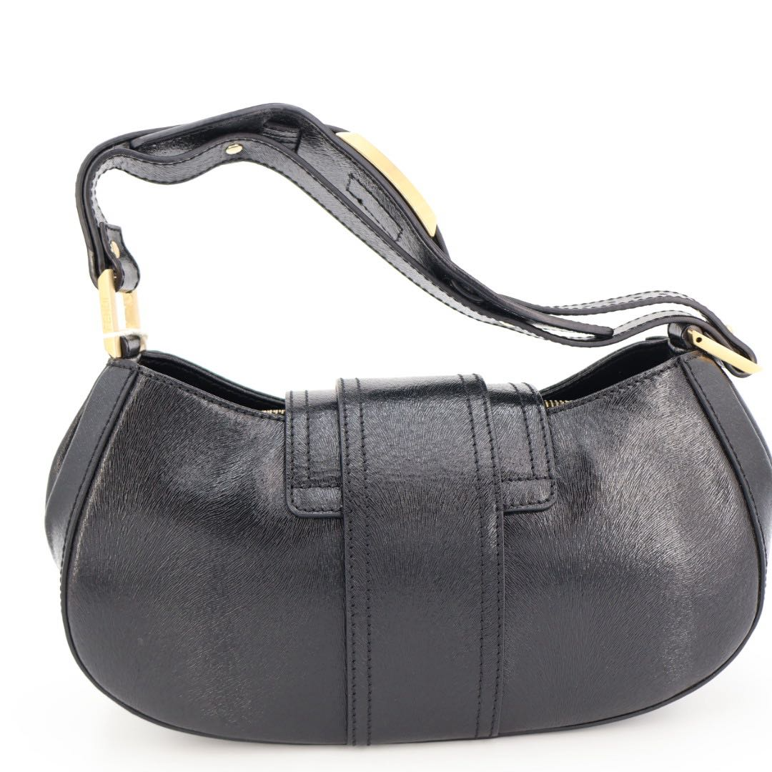 Fendi Shoulder Bag Black Logo Leather Hobo — view 8
