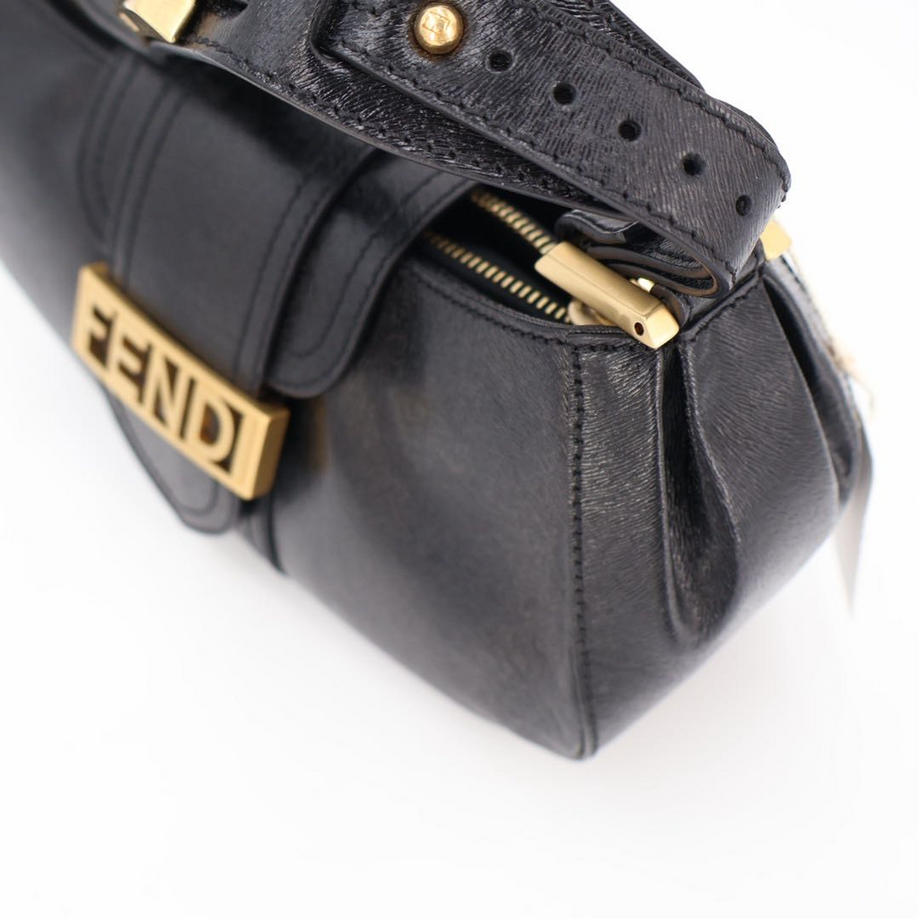 Fendi Shoulder Bag Black Logo Leather Hobo — view 4