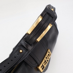 Fendi Shoulder Bag Black Logo Leather Hobo — view 3