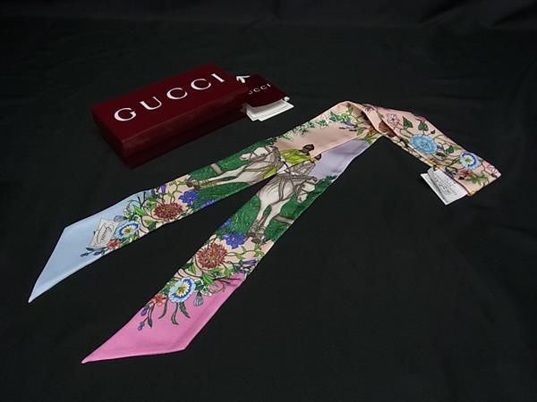 Gucci Flora Silk 100% Flower Ribbon Scarf Pink Multicolor
