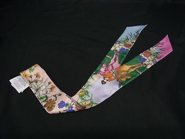 Gucci Flora Silk 100% Flower Ribbon Scarf Pink Multicolor — view 2