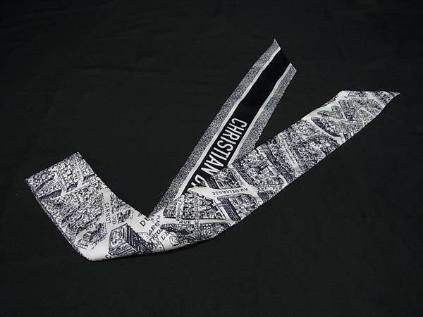 Dior Plan de Paris Mitzah Silk 100% Ribbon Scarf Black White — view 2