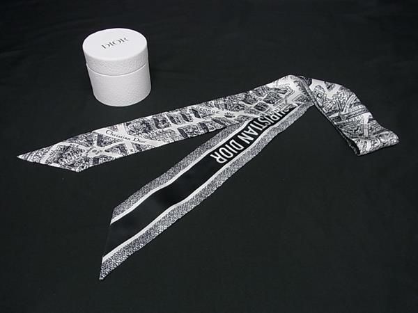 Dior Plan de Paris Mitzah Silk 100% Ribbon Scarf Black White