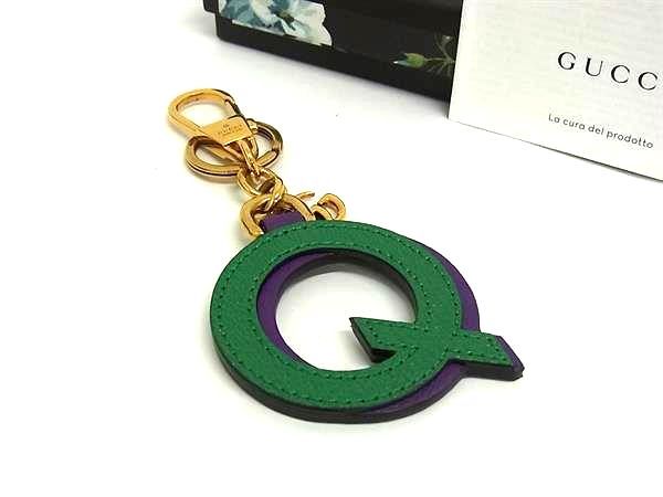 Gucci GG Marmont Pattern Alphabet Leather Key Holder Green Purple