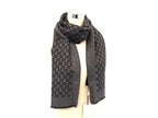 Gucci Double Jacquard GG Wool Scarf Shawl Gray Black