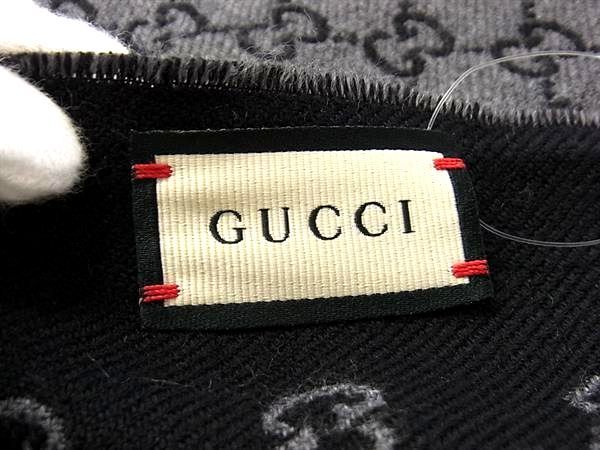 Gucci Double Jacquard GG Wool Scarf Shawl Gray Black — view 3