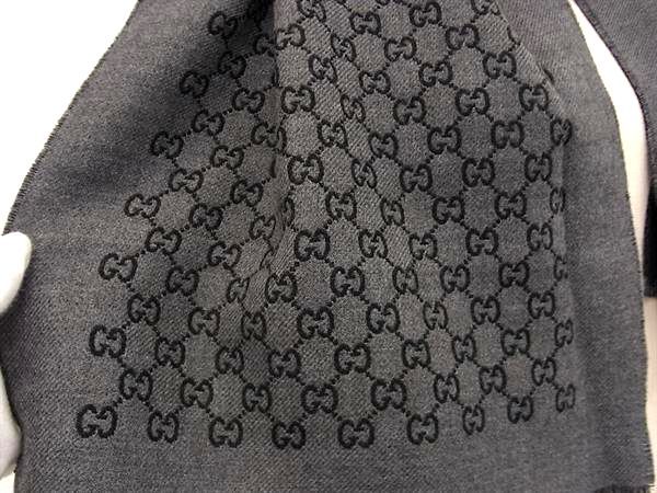 Gucci Double Jacquard GG Wool Scarf Shawl Gray Black — view 2
