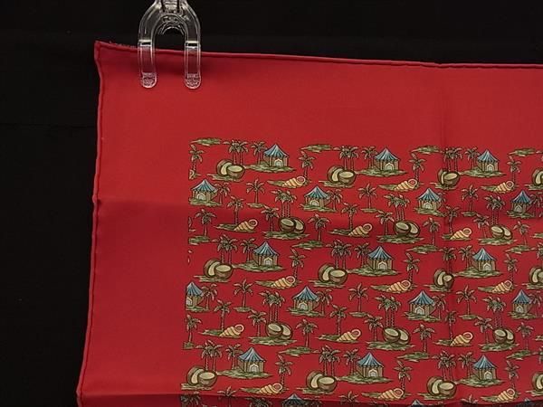 Hermes Petit Carre Gavroche Silk 100% Palm Tree Pattern Scarf Red Multicolor — view 2