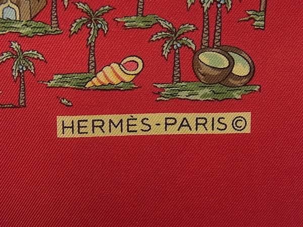 Hermes Petit Carre Gavroche Silk 100% Palm Tree Pattern Scarf Red Multicolor — view 4