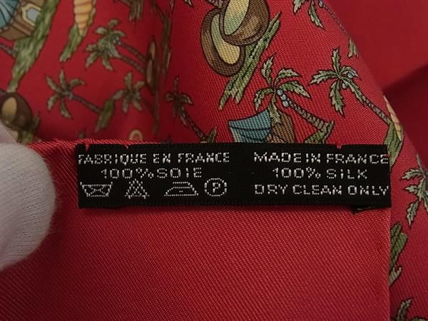 Hermes Petit Carre Gavroche Silk 100% Palm Tree Pattern Scarf Red Multicolor — view 5