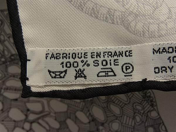 Hermes Petit Carre Gavroche Silk 100% Fish Pattern Scarf White Black — view 6