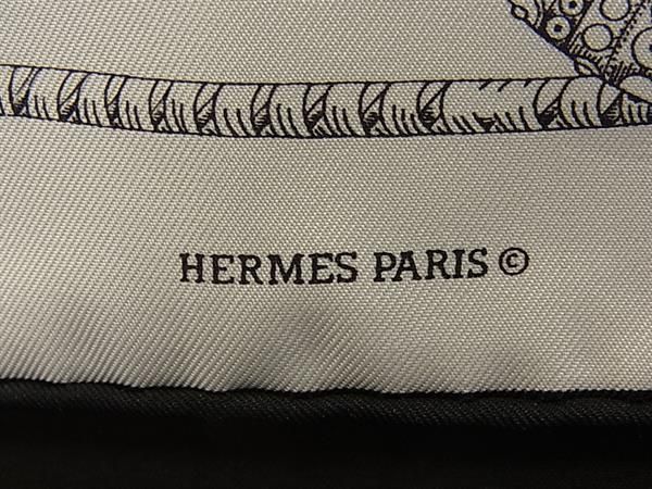 Hermes Petit Carre Gavroche Silk 100% Fish Pattern Scarf White Black — view 4