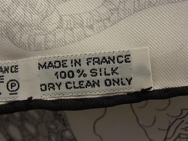 Hermes Petit Carre Gavroche Silk 100% Fish Pattern Scarf White Black — view 5