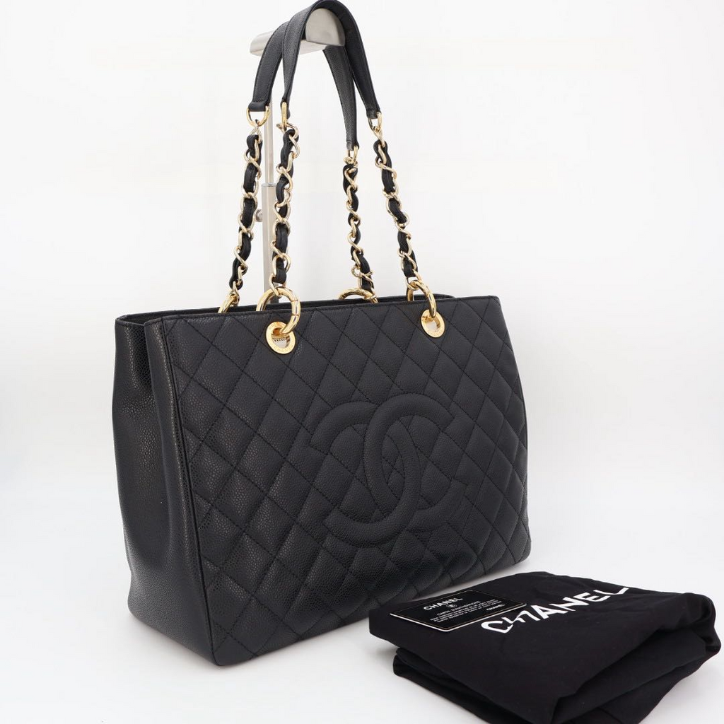 Chanel Quilted Grand Shopping Tote GST Leather Black
