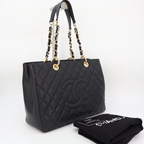 Chanel Quilted Grand Shopping Tote GST Leather Black