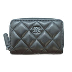 Chanel Ten Quilted Coin Case Lambskin Purse All Black