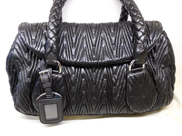 Prada Handbag Leather Color Gathered Black