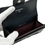 Chanel Card Case Quilted Caviar Leather Black Silver Business Holder Compact — view 5