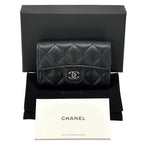 Chanel Card Case Quilted Caviar Leather Black Silver Business Holder Compact — view 8