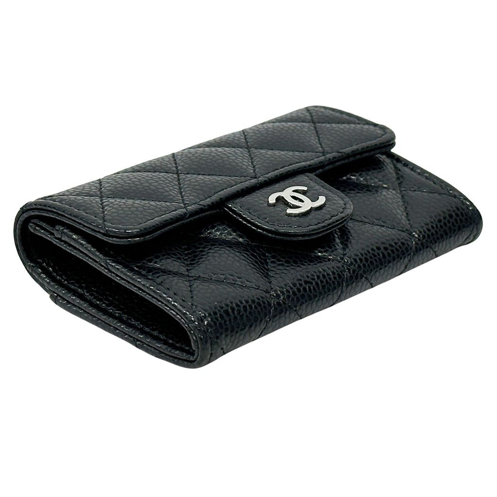 Chanel Card Case Quilted Caviar Leather Black Silver Business Holder Compact — view 3