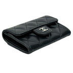 Chanel Card Case Quilted Caviar Leather Black Silver Business Holder Compact — view 3