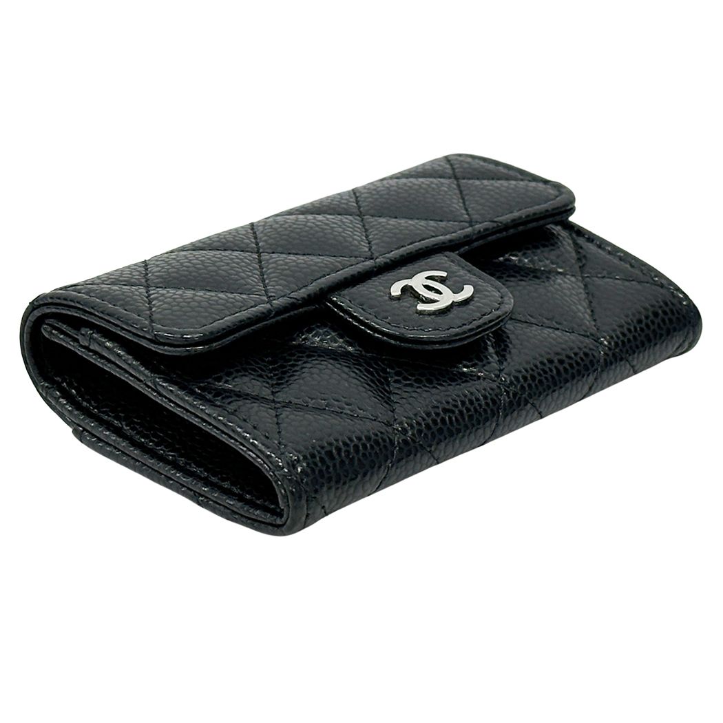 Chanel Card Case Quilted Caviar Leather Black Silver Business Holder Compact — view 3