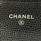 Chanel Card Case Quilted Caviar Leather Black Silver Business Holder Compact — view 7