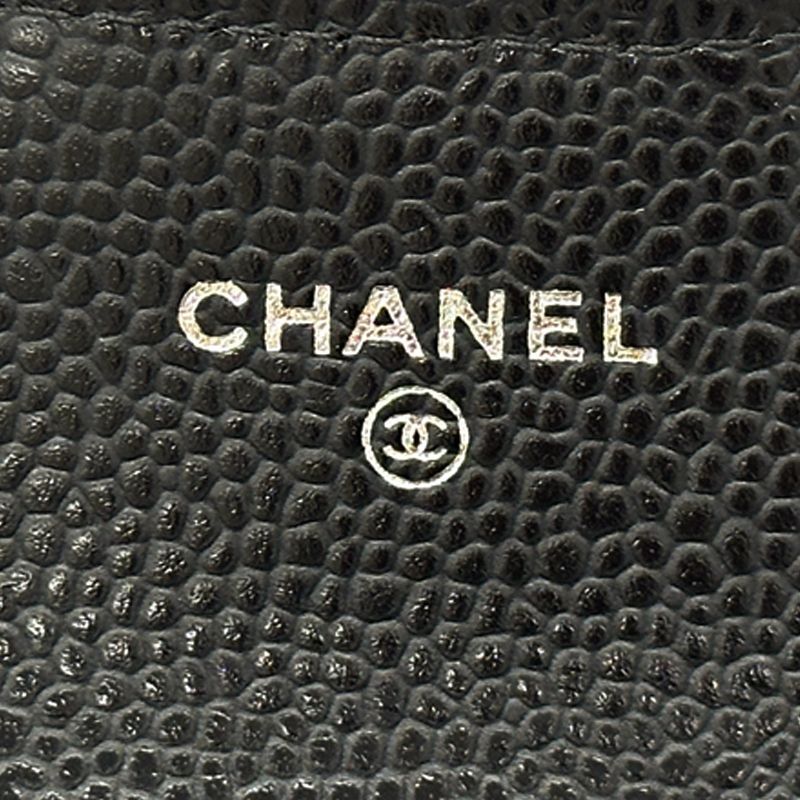 Chanel Card Case Quilted Caviar Leather Black Silver Business Holder Compact — view 7