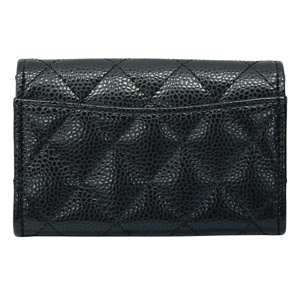 Chanel Card Case Quilted Caviar Leather Black Silver Business Holder Compact — view 2