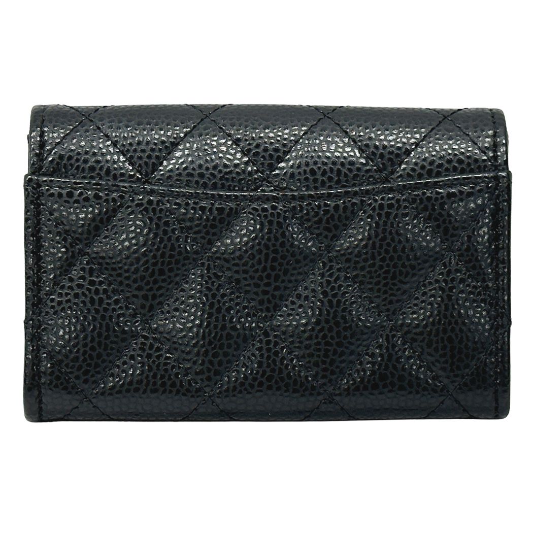Chanel Card Case Quilted Caviar Leather Black Silver Business Holder Compact — view 2