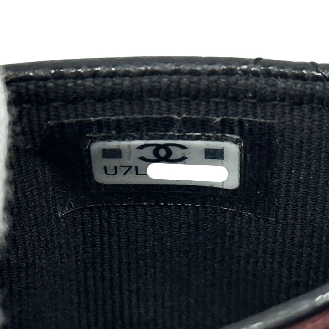 Chanel Card Case Quilted Caviar Leather Black Silver Business Holder Compact — view 6