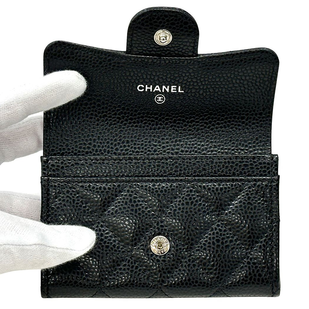 Chanel Card Case Quilted Caviar Leather Black Silver Business Holder Compact — view 4