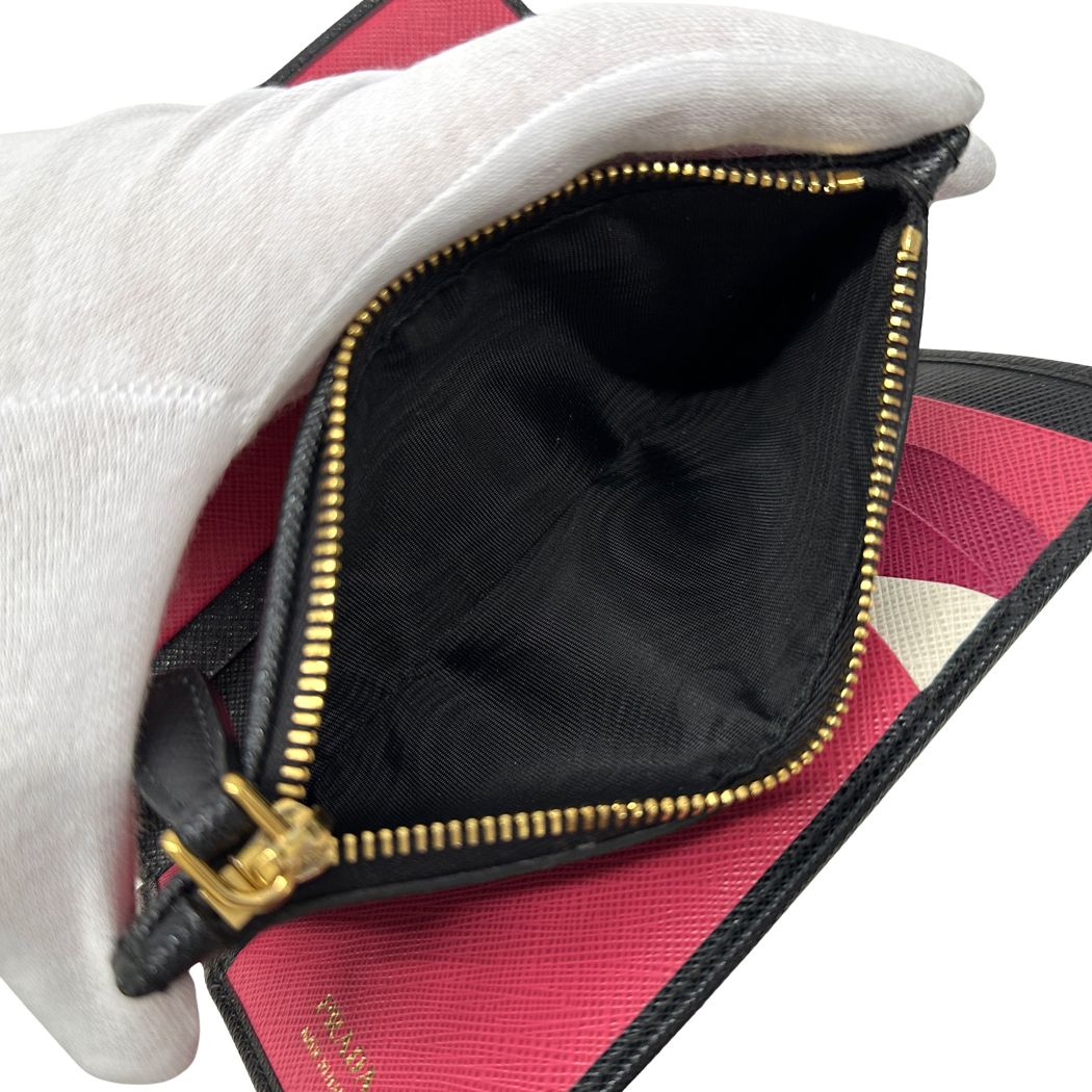 Prada Wallet Saffiano Black Pink Zip Around Adult — view 8
