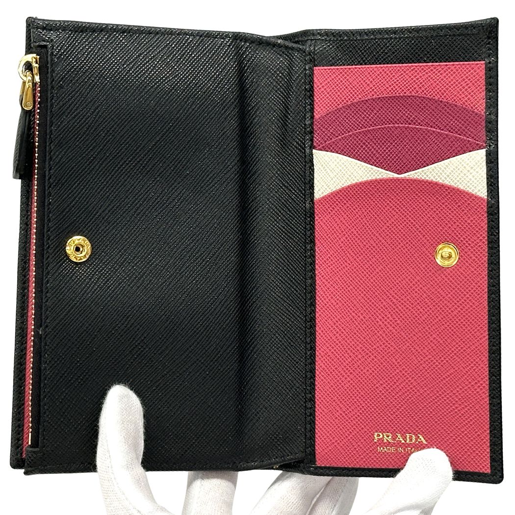 Prada Wallet Saffiano Black Pink Zip Around Adult — view 6