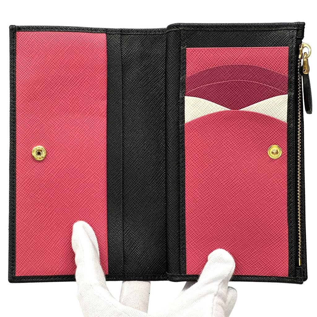 Prada Wallet Saffiano Black Pink Zip Around Adult — view 5