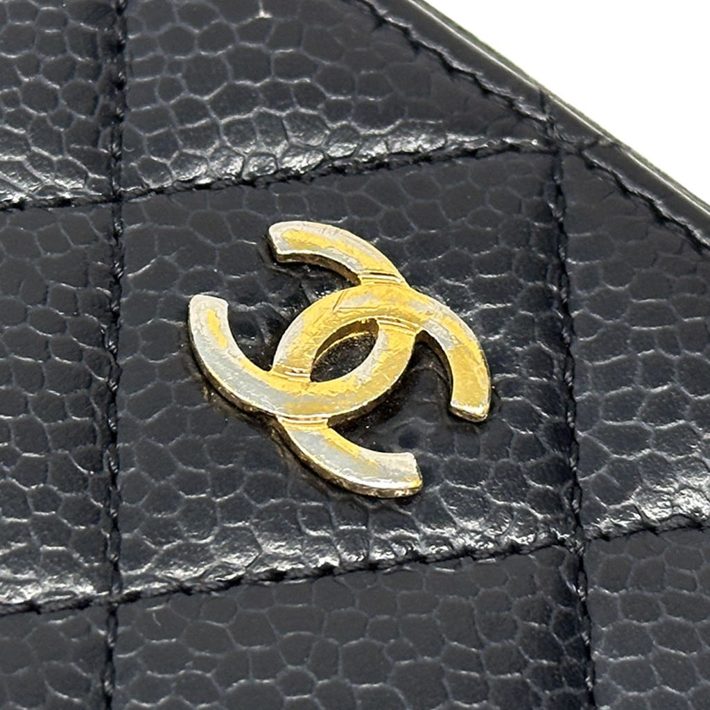 Chanel Wallet Quilted Coin Case Soft Caviar Leather Black Gold Zip Around Small — view 7