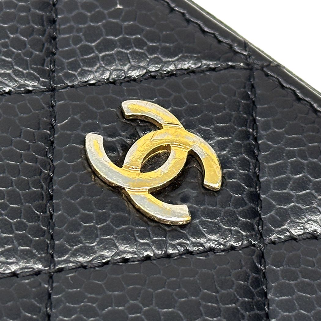 Chanel Wallet Quilted Coin Case Soft Caviar Leather Black Gold Zip Around Small — view 7