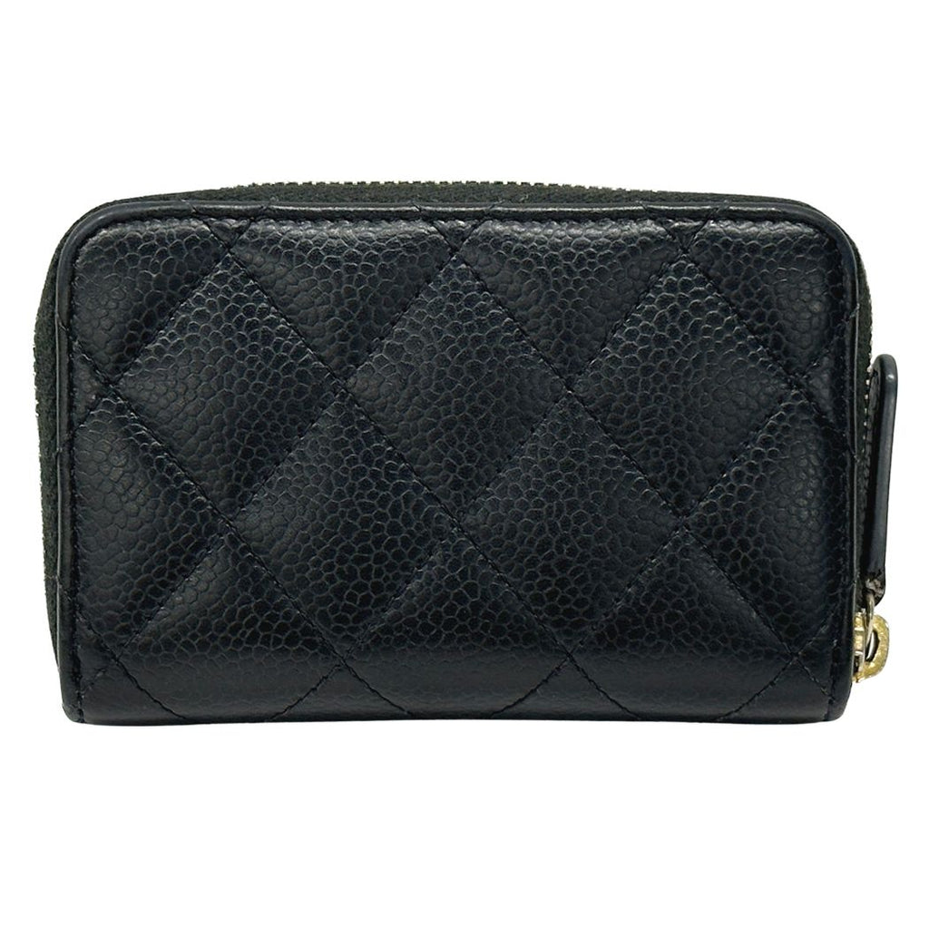 Chanel Wallet Quilted Coin Case Soft Caviar Leather Black Gold Zip Around Small — view 2