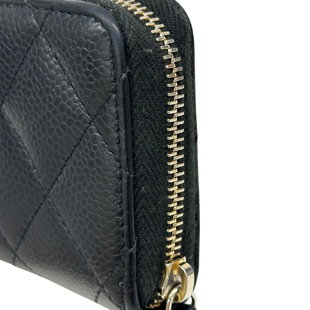 Chanel Wallet Quilted Coin Case Soft Caviar Leather Black Gold Zip Around Small — view 9