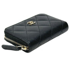 Chanel Wallet Quilted Coin Case Soft Caviar Leather Black Gold Zip Around Small — view 3