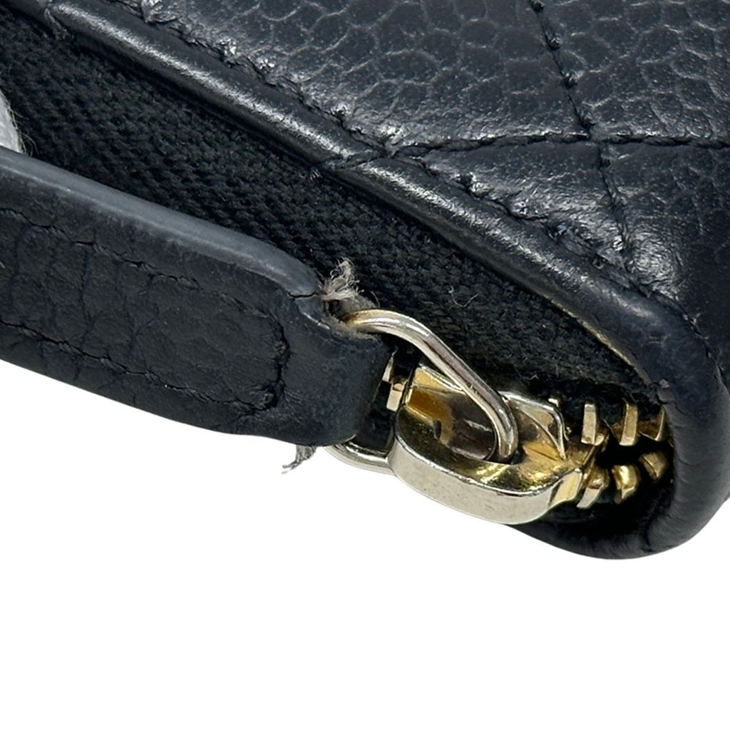 Chanel Wallet Quilted Coin Case Soft Caviar Leather Black Gold Zip Around Small — view 8