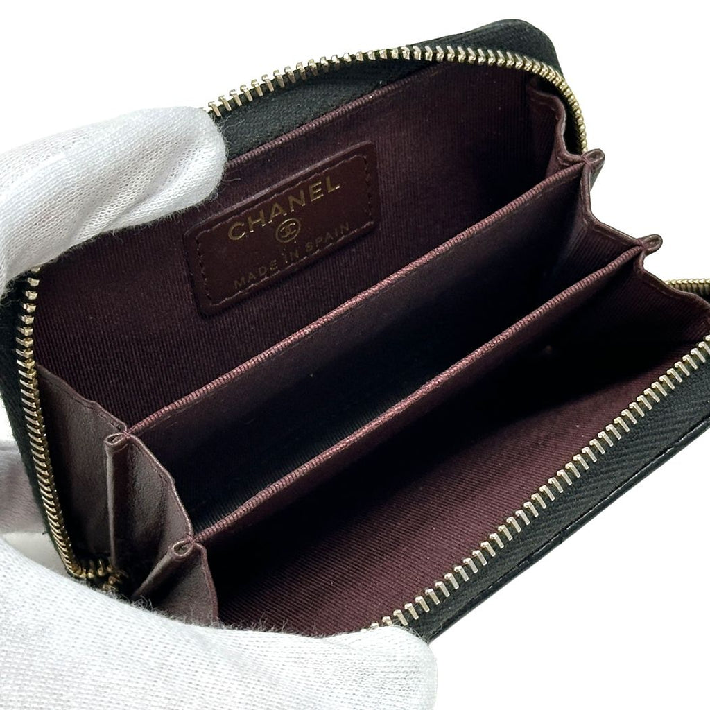 Chanel Wallet Quilted Coin Case Soft Caviar Leather Black Gold Zip Around Small — view 4